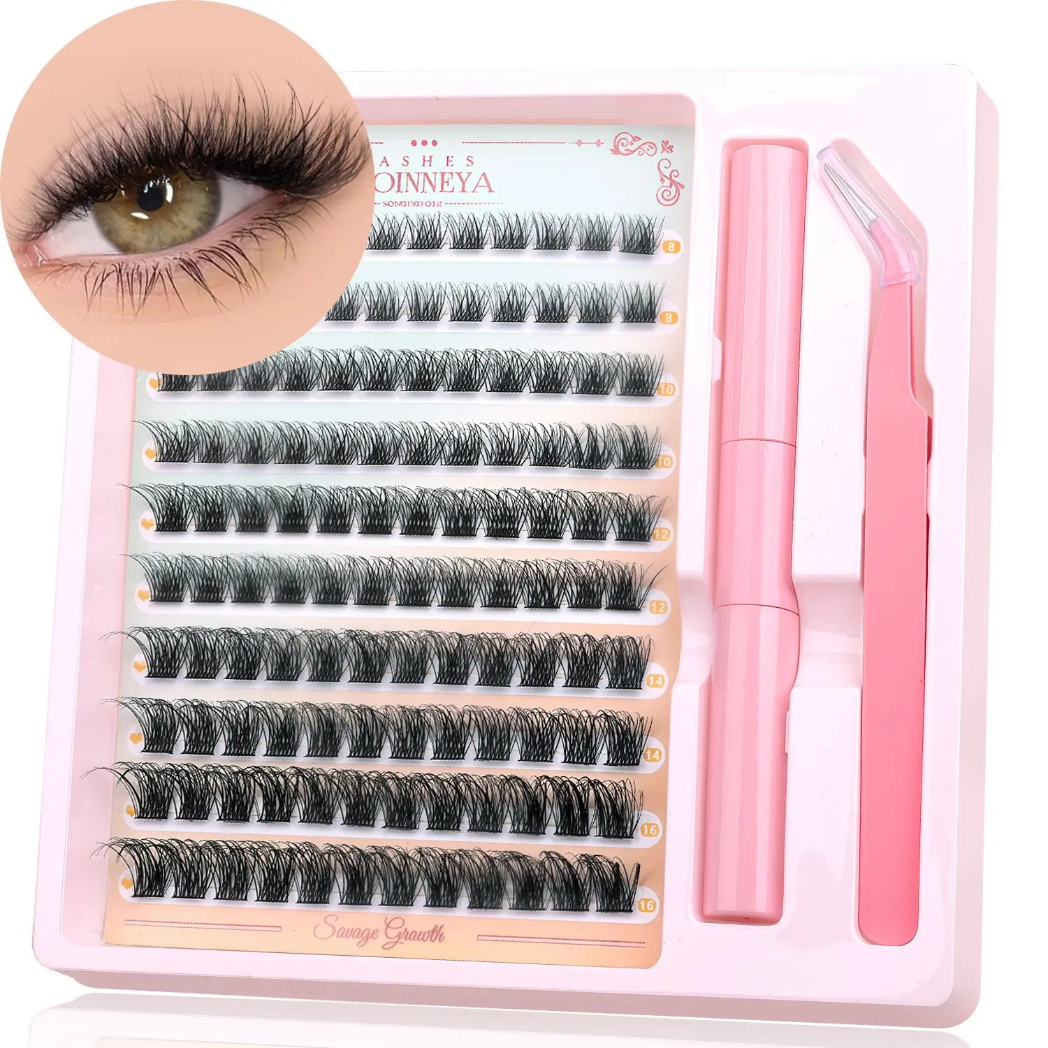 GROINNEYA 120PCS Mixed Length Cluster Lashes 8-16mm D Crul Individual Lashes Fairy Wispy Lashes Clusters Glam Volume Fluffy False Lashes Lightweight Soft DIY Eyelash Extensions,Suitable For Any Occasion
