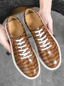 Men's Fashionable Plaid Pattern Lace Up Skate Shoes Sneaker Trainer, Casual Comfortable Athletic Sports Walking Shoes for Daily Wear, Male All-match Round Toe Shoes for Daily Wear, Footwear