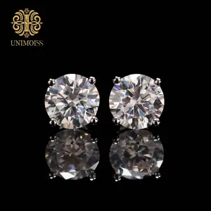 Unimoiss Round Lab-Created Moissanite Friction Stud Earrings | S925 Sterling Silver Earrings  Unisex Hypoallergenic Tarnish-Resistant | Daily/Party/Banquet/Christmas/Anniversary Gift