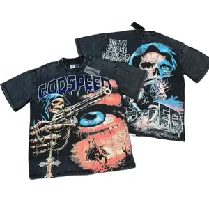 Real Photo Original Label Ripped Hot Drill Godspeed Short Sleeves T Shirt American Cotton Vintage Washed Rhinestone Bling Oversized Loose Unisex Round Neck Streetwear Hip Hop Y2K Casual Tops Tees With Tags For Men Women