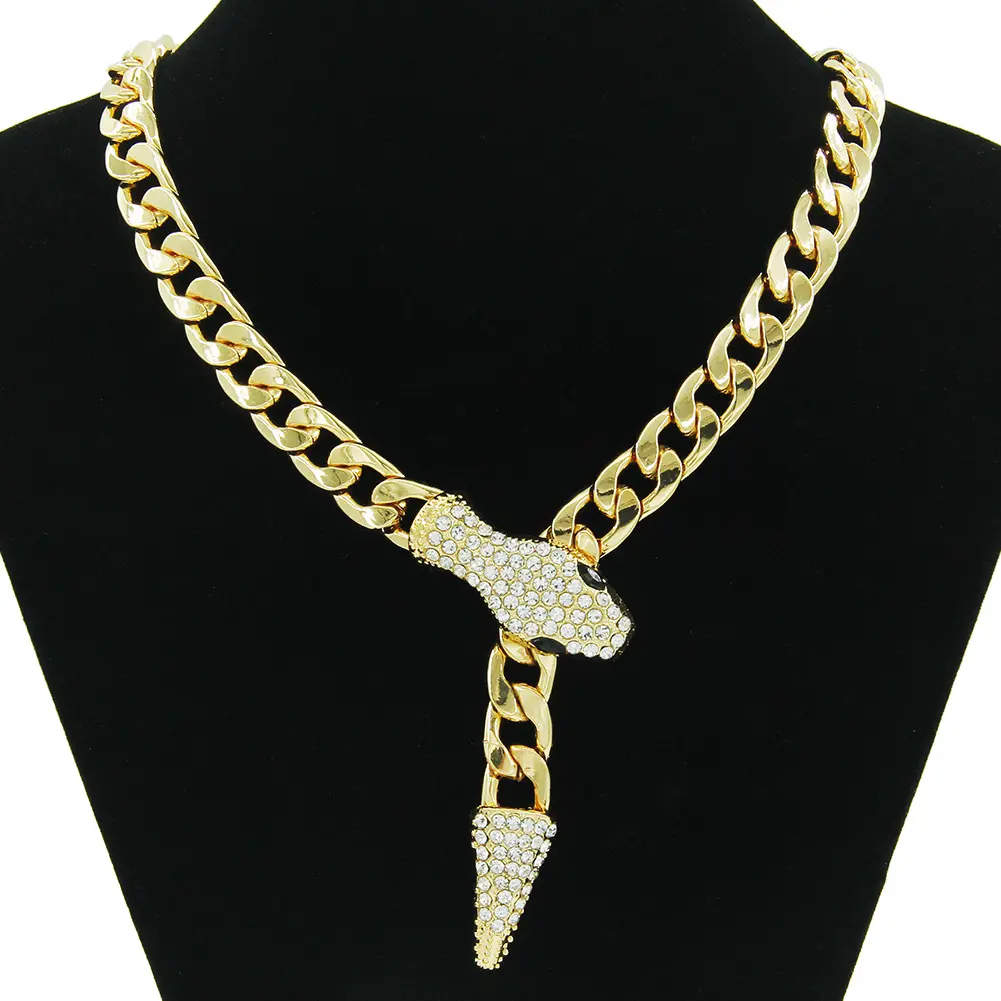 European and American ins style Cuban chain light luxury short full diamond snake head magnetic clasp necklace, personalized niche design clavicle chain for women B20002-SL