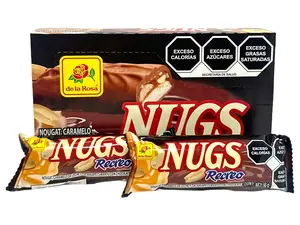 De La Rosa Recreo Nugs Chocolate Caramel Peanut Bar - Sweet & Crunchy Milk Chocolate Nougat Toffee Peanut Candy