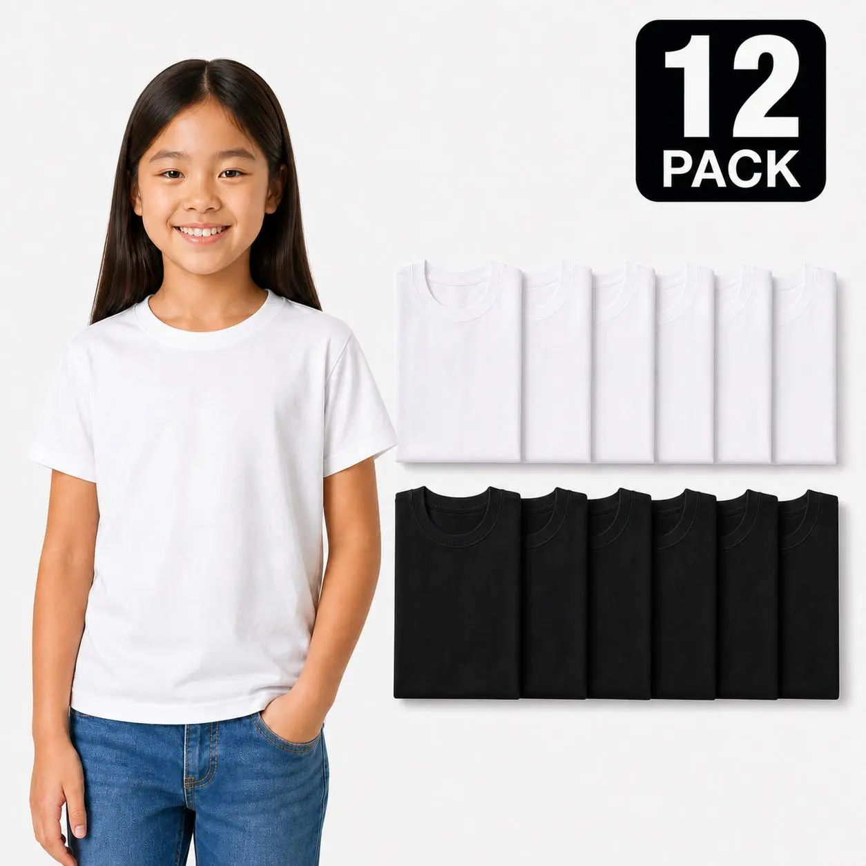 12 Pack Girls 100% Cotton T Shirts Soft Basic Tees  Girls Everyday Wear Ultra Soft 100% Cotton Kids T Shirts Comfortable Basic Tees for Boys Girls  The Kids T Shirts Every Parent Needs Soft Cotton Everyday Basics