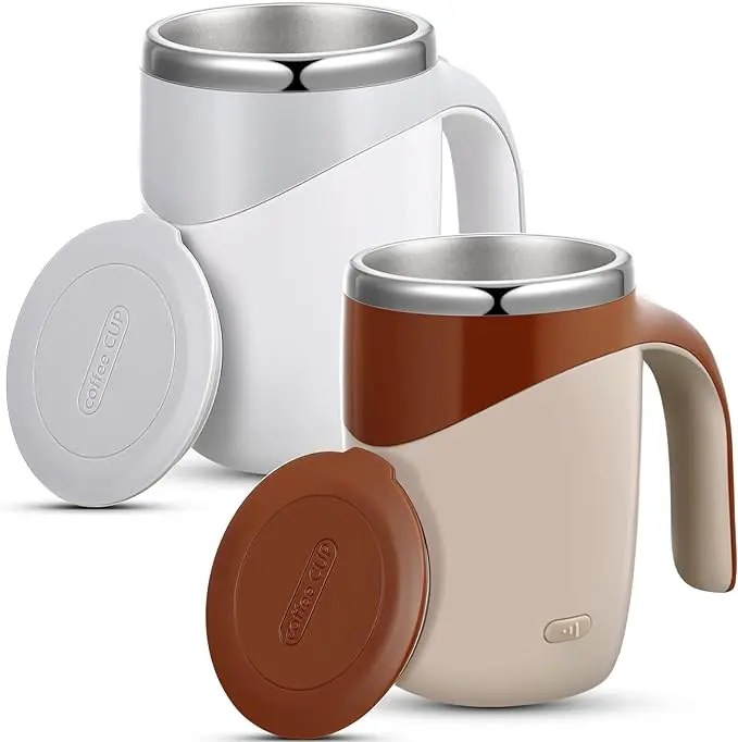 Home Office Travel Stirring Mug Automatic Mug Stirring Coffee Mug Self Stirring Stainless Steel Mug Christmas Gift Birthday Gift (White, Coffee) Cup Drink