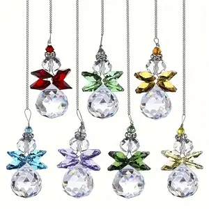 7-piece crystal angel reflective pendant, with transparent prism, rainbow decoration, suitable for home decoration, garden and Christmas tree decoration