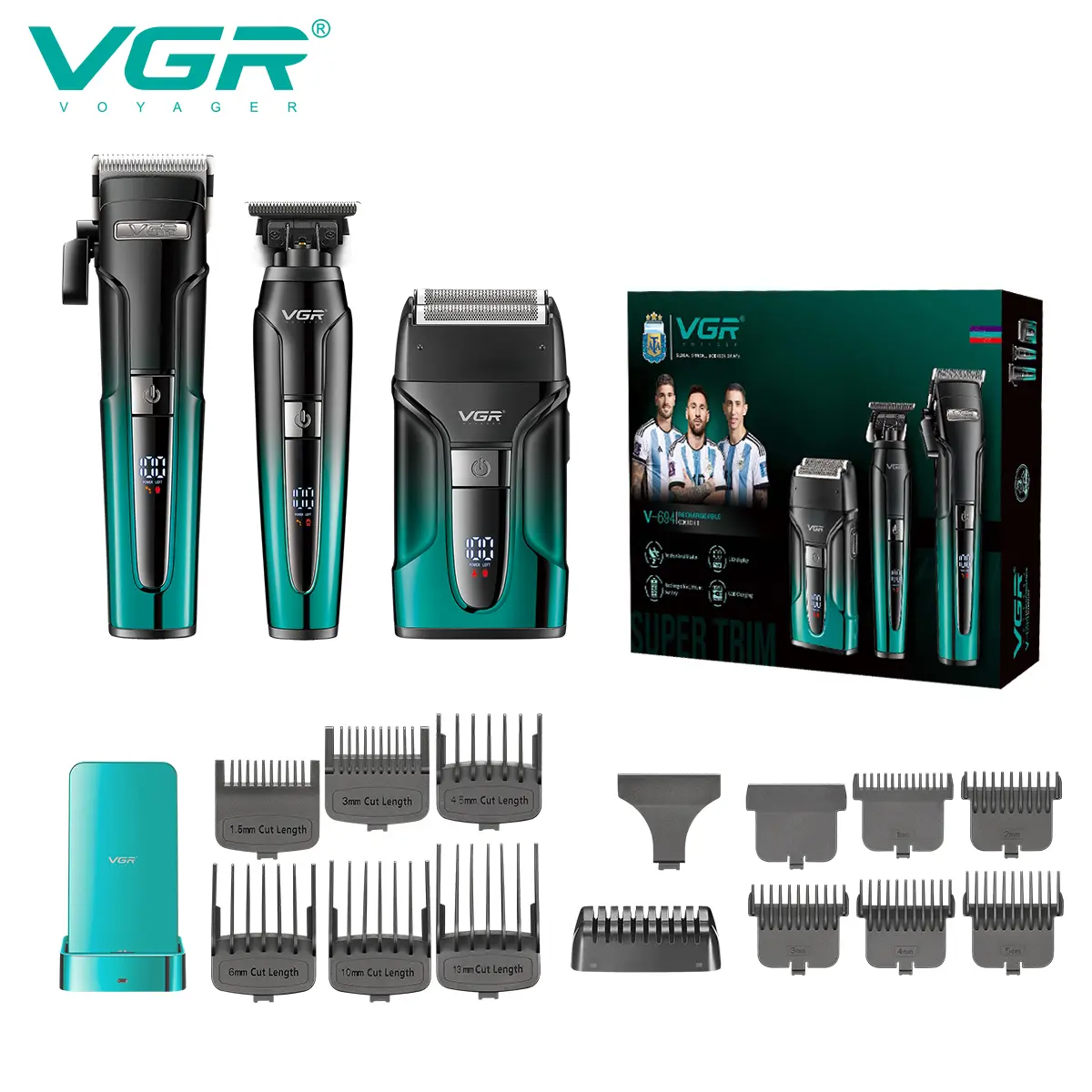 VGR 694 Professional Hair Clippers for Men Cordless Trimmers Set with Foil Shaver LED Display & 2500mAh Battery for Grooming Kit summerwins