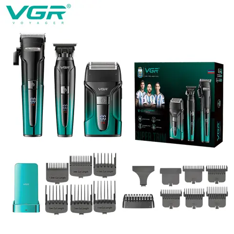 VGR 694 Professional Men's Cordless Barber Clipper Set - Cordless Charging Trimmer, Rechargeable Hair Trimmer, Foil Shaver, LED Display, 2500mAh Lithium-Ion Batteries, High-RPM Precision Cut, Metal Finish Short Hair Grooming Tool (Father's Day Gift)
