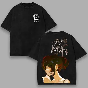 ZHU YUAN VINTAGE OVERSIZED GRAPHIC TEE Zenless Zone Zero Double Sided Print Washed T-Shirt Hoodie Sweatshirt & Tank Top Game, Crewneck, Casual Heavyweight Cotton, Anime Merch, zzz Top Streetwear Menswear