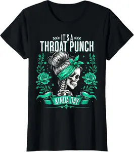 It's A Throat Punch Kind of Day Flowers Skeleton Vintage Graphic Tees Menswear Casual Cotton Streetwear T Shirts for Women Unisex