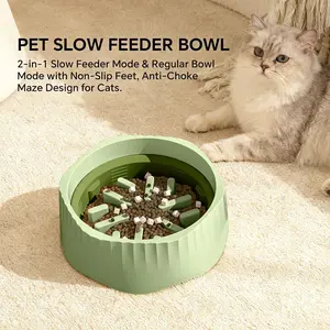 Green Pet Slow Feed Bowl for Dogs & Cats - Versatile Feeding Bowl with Slow-Fast Eating Switch Function
