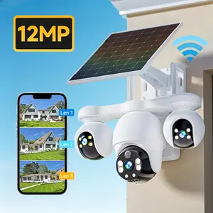 V380 8MP Outdoor Solar Powered Security Monitoring 2.4GHz CCTV Camera, Triple Lens AndScreens All-in-One, 360° No Blind Spot PTZ, Color Night Vision, Humaniod Detection, LightAnd Sound Alarm, Alarm Push, Long Battery Life, Local/Cloud Storage