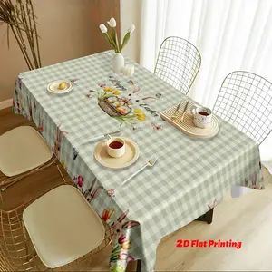 1pc Happy Easter Theme Tablecloth, Lovely Rabbit Pattern, Suitable for Home Decoration, Kitchen, Outdoor Garden, Holiday Party Decoration