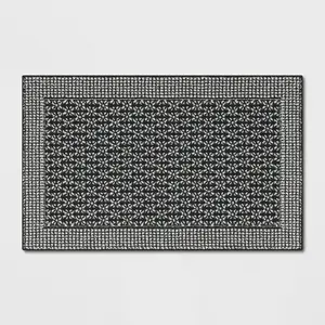 2'6"x3'10" Washable Geometric Border Tufted Accent Rug Black - Threshold