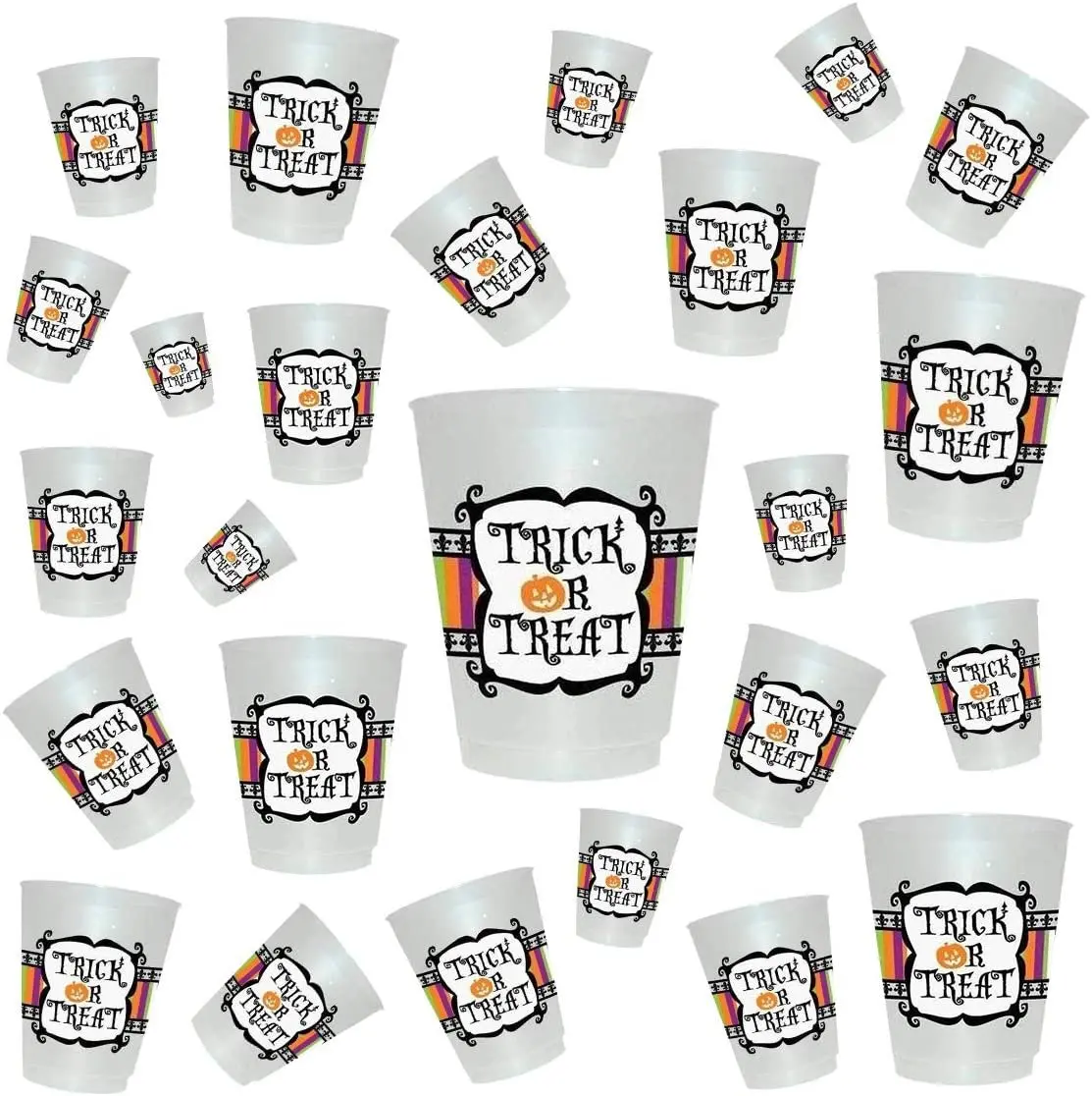 Halloween Party Cups- Trick Or Treat | 16 Oz Frost Flex Plastic Cup Party Supplies for Kids or Halloween Table Decorations | Pack of 25