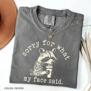 Comfort Colors Sorry For What My Face Said T-Shirt, Sarcastic Raccoon Tee, Funny Animal Graphic T-shirt, Trending Sarcasm Quote Tee, Raccoon Humor T-Shirt