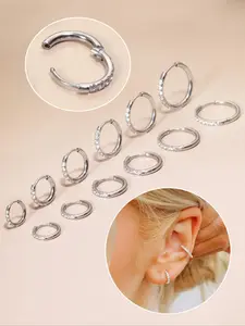 Elegant Rhinestone Decorated Stainless Steel Hoop Earrings, High Quality Earrings, 1 Pair Fashion Accessories for Women & Girls, Daily Clothing Decor for Girl
