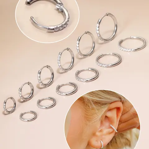 Elegant Rhinestone Decorated Stainless Steel Hoop Earrings, Fashionable Huggie Earrings, High Quality Earrings, 1 Pair Fashion Accessories for Women & Girls, Daily Clothing Decor for Girl, Earrings Jewelry