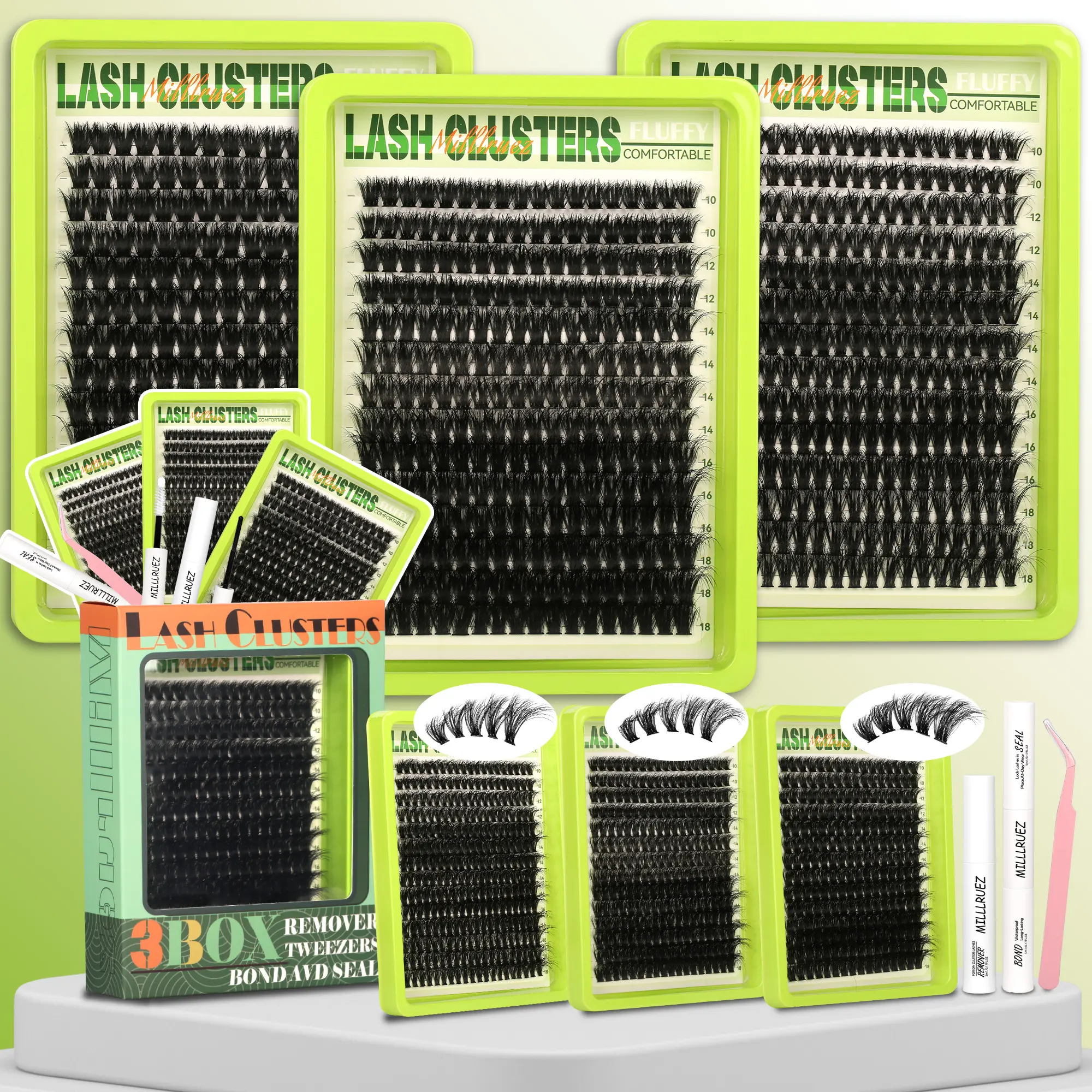 3 styles Eyelash Lashes  Ultra-thin Band Lash Clusters  Extension Natural  Bond Seal and Remover Eyelash Makeup Look Wispy Eyelashes Volume Soft comfortable Makeup at Home Easy to Apply Makeup Women Gift Cosmetic