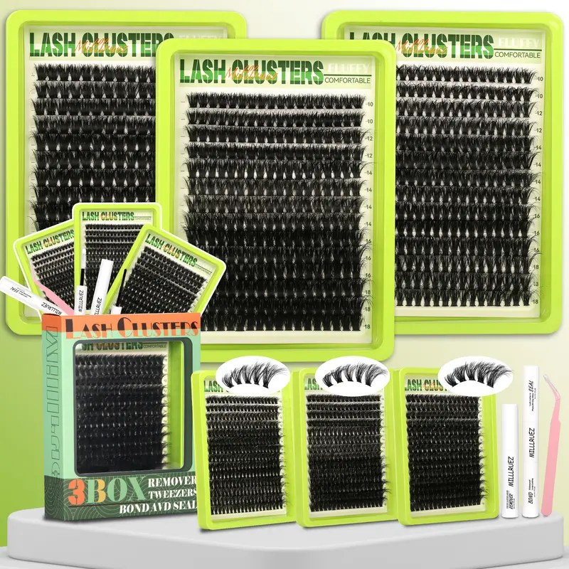 3 styles Eyelash Lashes Ultra-thin Band Lash Clusters Extension Natural Bond Seal and Remover Eyelash Makeup Look Wispy Eyelashes Volume Soft comfortable Makeup at Home Easy to Apply Makeup Women Gift Cosmetic
