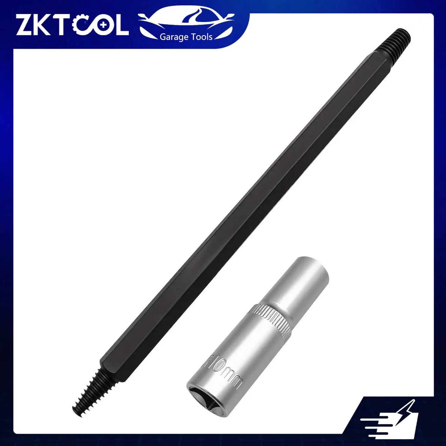 ZKTOOL Universal Spark Plug Removal Tools Set - 10mm Socket, Hexagonal Reverse Thread Tap, Broken Screw Extractor, Durable Metal Kit with Handheld Grip for Automotive Engine Repair Mechanics