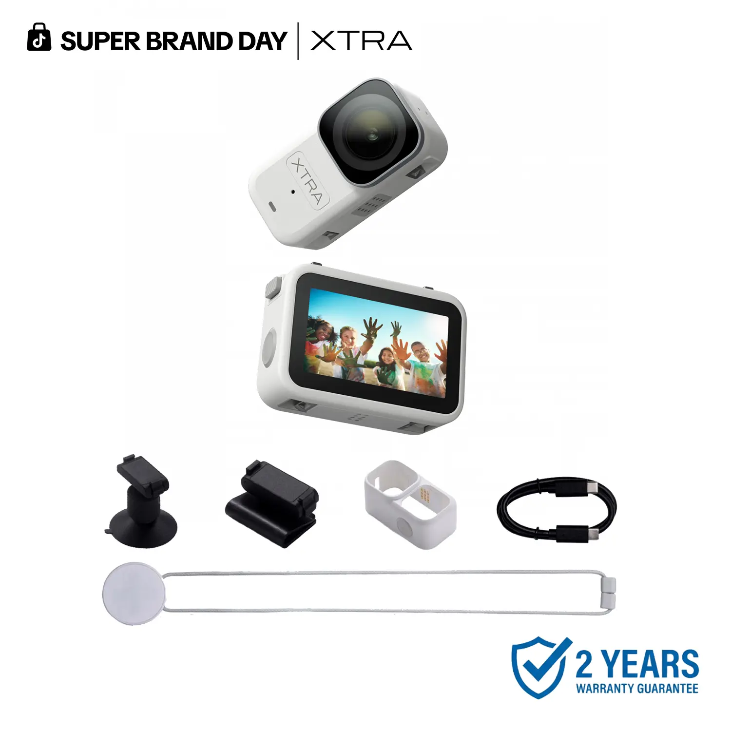 Xtra Atto Wearable 4K Action Camera, 54 g, Light and Compact, 1/1.3″ Sensor, 4K/60fps Video, 220‑Min Max Recording, 5-Min Pre-Recording, Built-in Stabilization, 128GB Storage, 600MB/s Fast Transfer