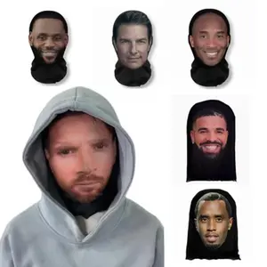 Funny Celebrity Style Full Face Mask Hood, Stretch Mesh Breathable Head Cover, Novelty Party Cosplay Headwear for Adults, Unisex Streetwear Hip Hop Costume Helmet Liner for Riding, Festival Performance Gag Gift