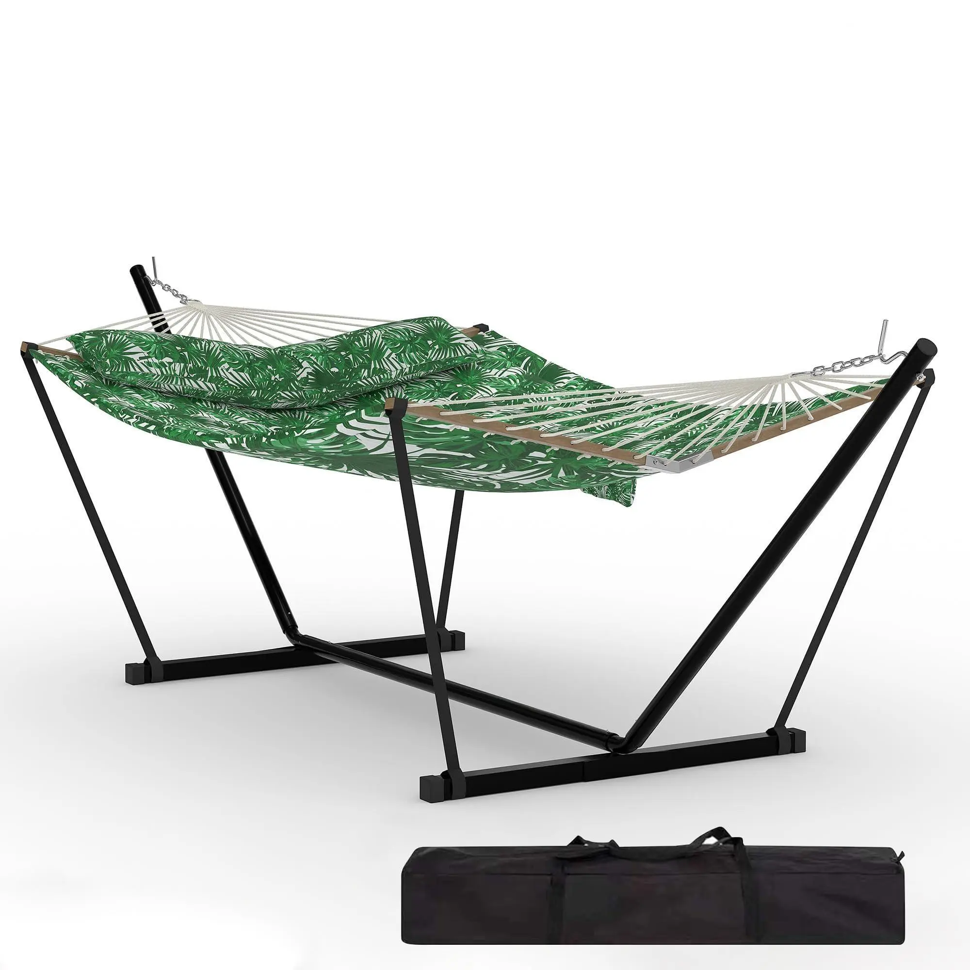 2-Person Outdoor Double Hammock with Foldable Stand & Balance Rope, Heavy-Duty 450 LBS Capacity Double Setup Hammock for Patio, Backyard, Max 450 Lbs