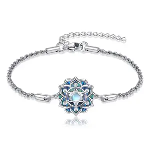 YFN Moonstone Lotus Bracelet 925 Sterling Silver Lotus Flower Bracelets Yoga Jewelry Gifts for Women Mom
