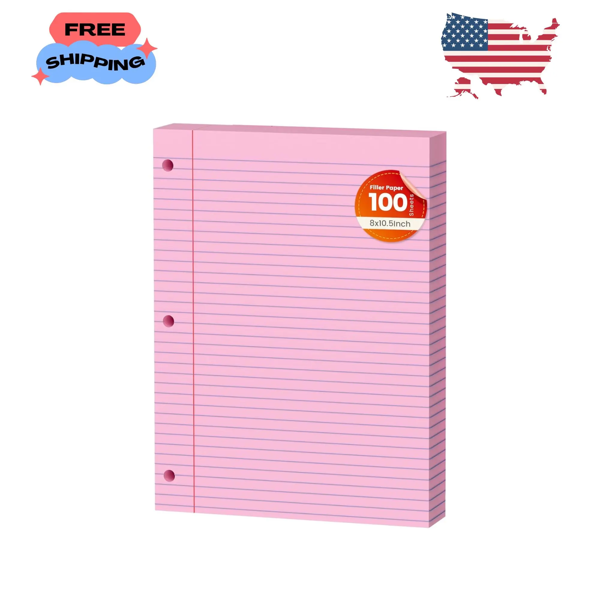 Pink Loose Leaf Paper 100 Sheets Colored Filler Paper 8 * 10.5