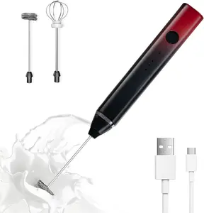 Milk Frother Rechargeable Handheld Electric Whisk Coffee Frother Mixer with 3 Stainless whisks 3 Speed Adjustable  Maker Blender for Coffee Matcha Latte Cappuccino Hot ChocolateBlack Red