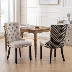 Velvet Dining Chairs Set of 2 - Modern Upholstered Dining Chair with Solid Wood Legs & Nailhead Trim | Classic Tufted Design for Bedroom, Vanity Desk, or Gaming Setup