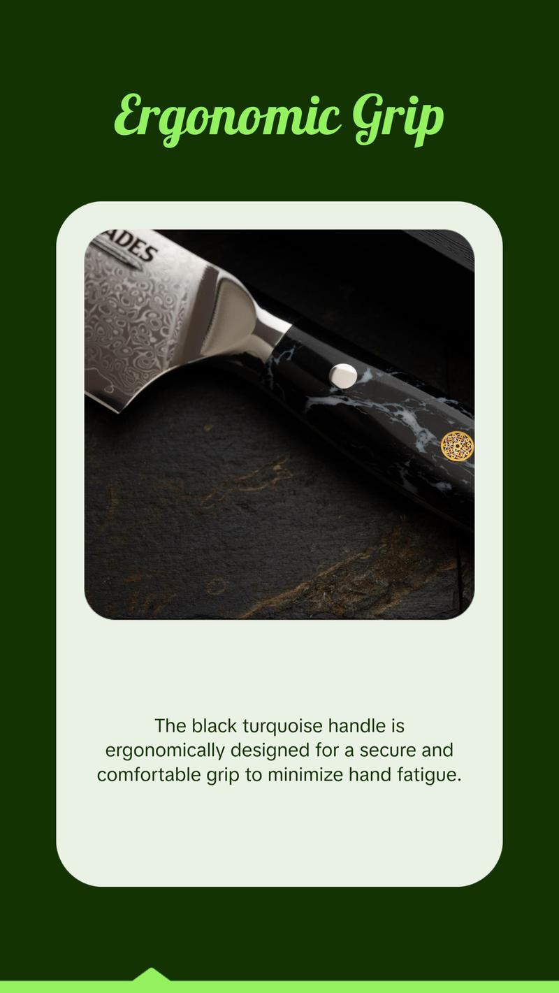 EXCALIBLADES Nakiri Knife - Stainless Steel Damascus Knife with Full Tang Handle & Black Turquoise Handle, Sharp for Meat and Vegetable Use