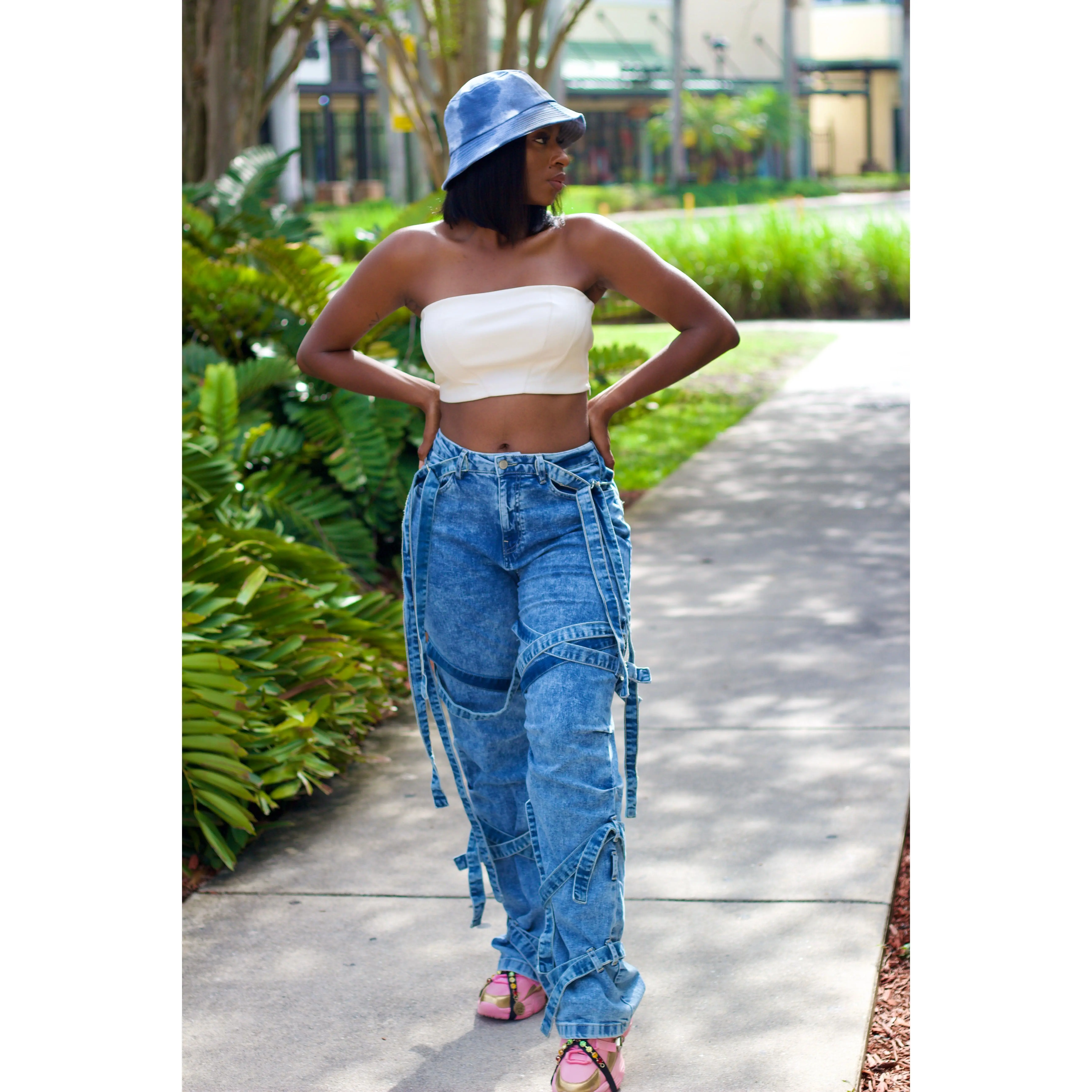 All That Edge Strappy Denim Cargos