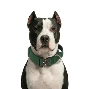 Tactical Dog Collar with Metal Buckle, Heavy Duty Nylon Pet Training Collar with Control Handle for Medium Large Dogs, Adjustable Outdoor Walking Collar for Bully Pitbull
