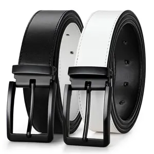 2in1 Reversible Leather Belt Casual Dress Belts For Mens Jeans Comfort Trim to Fit Genuine Leather Belt Fit Waist 30"-46"