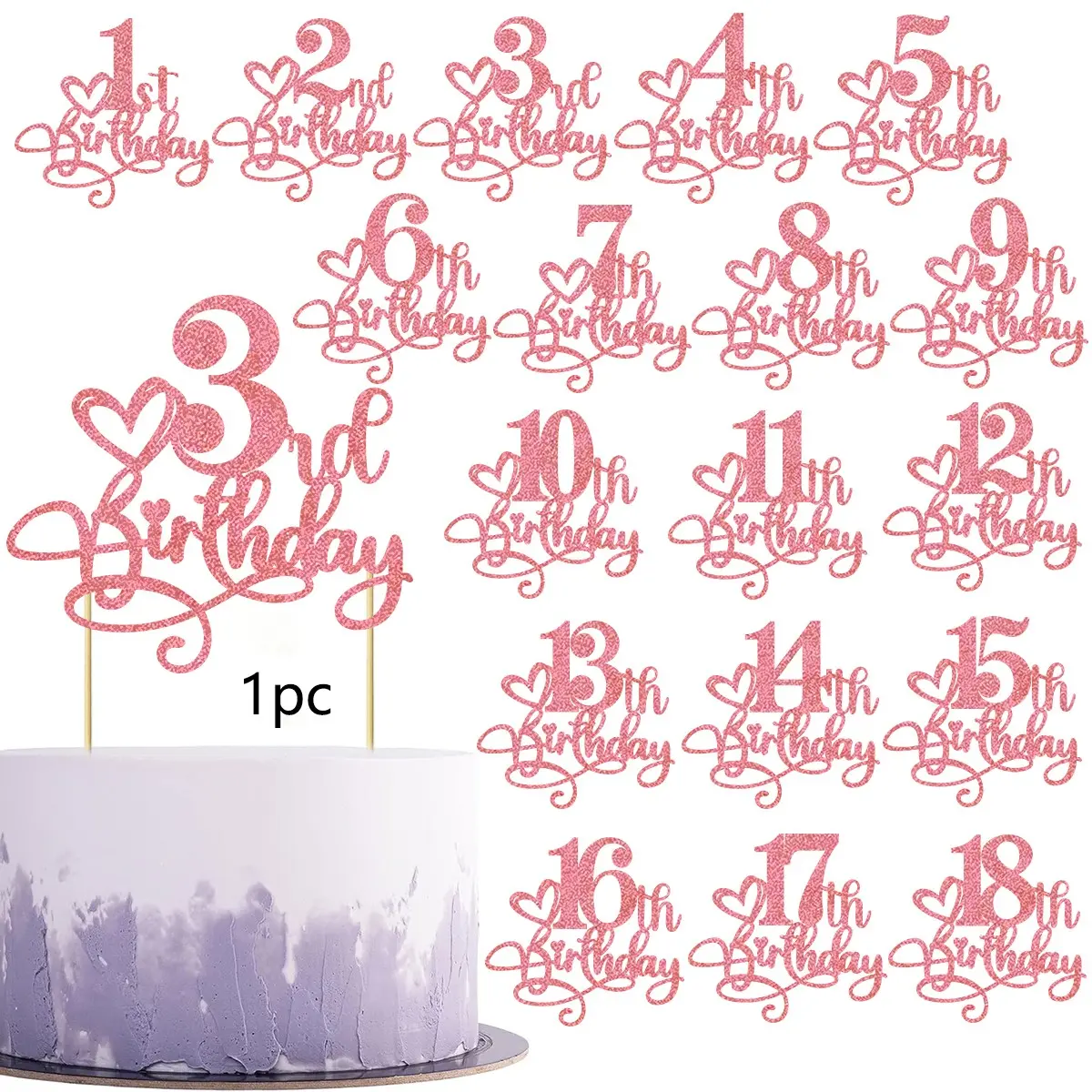 1 Pack Glitter Pink Bamboo Happy 1~18th Birthday Cake Topper Heart Star 1~18 Fabulous Cake Pick Birthday Sign Cake Decorations for 1~18th Birthday Theme Party Supplies Cake Decorating Supplies Cake Toppers Happy Birthday
