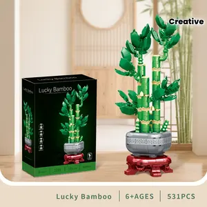 Botanicals Lucky Bamboo Building Blocks - 531PCS DIY Artificial Potted Plant Decor, Perfect Gift for Home Office Decoration