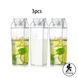 1000ML/500ML Milk Box Water Bottle, Transparent Plastic Juice Container, Portable Square Design, Ideal for Outdoor Activities, Travel, Camping
