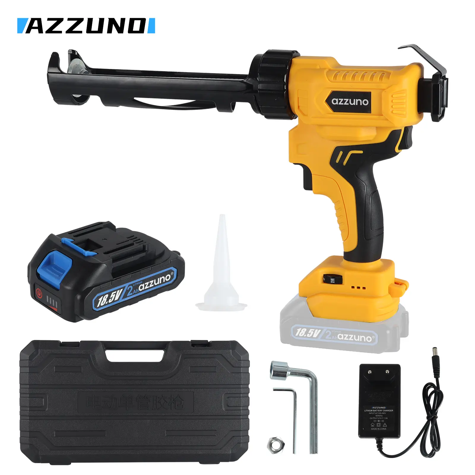 AZZUNO Cordless Joint Filling Gun BLJQ001, 21V Electric Joint Filling Glue Gun, 6-level drip-proof design, maximum pressure of 6500N, 10 ounces/300 milliliters glue cylinder, equipped with 2.0Ah battery and charger