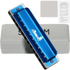 Blues Harmonica for Adults Beginner C Key 10 Holes 20 Tone Diatonic Harmonica Bronze Reeds mouth organ (10 holes blues primary) (Blue, 10 holes blues senior)