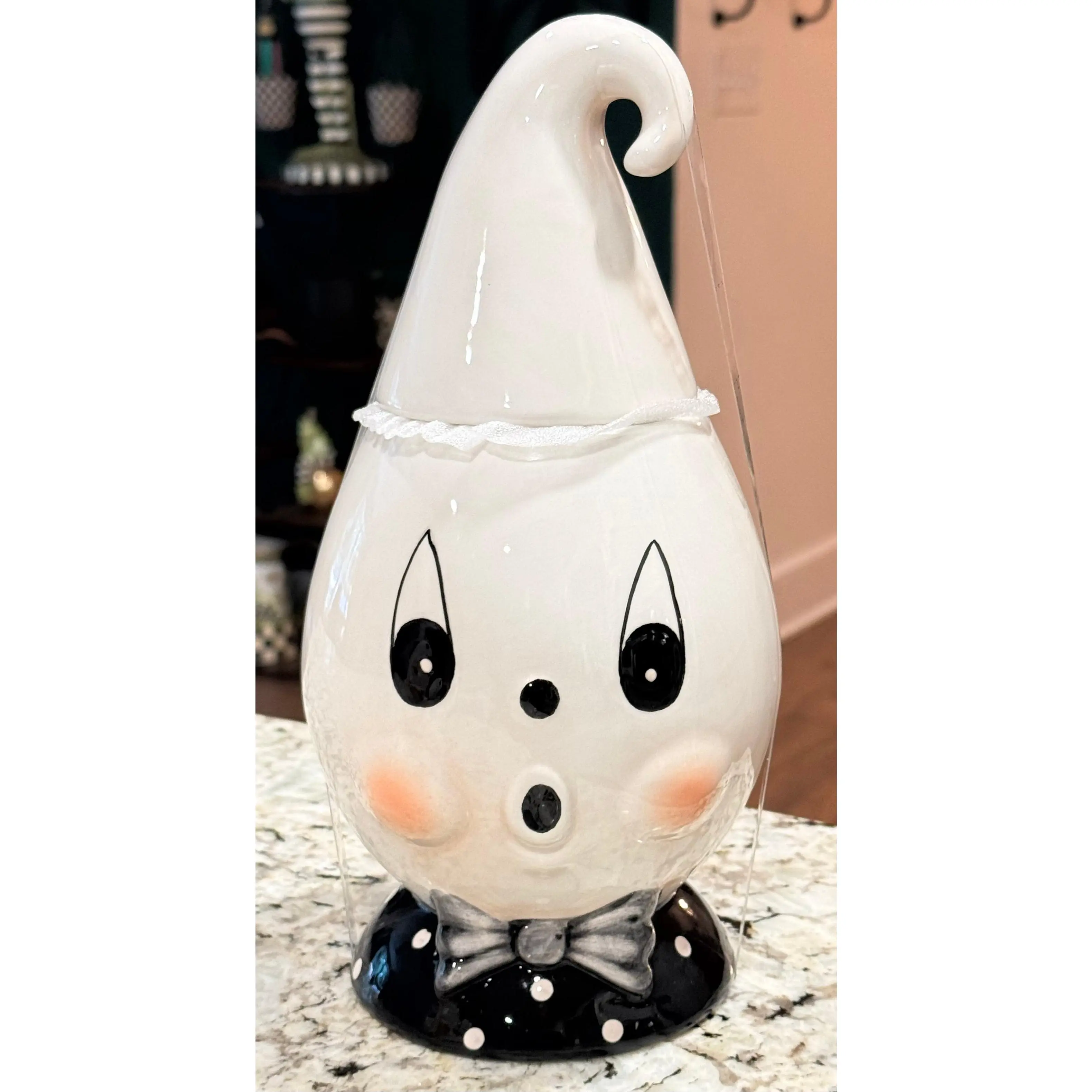 New Joanna Parker ceramic white 9” Gus cookie jar Halloween canister decor