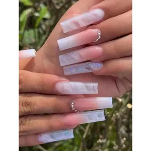 24pcs Extra Long Coffin Pink Glossy Ombre Fake Nails |   1Sheet Tape + 1Nail File |   Press-On Nails for Women |   DIY Manicure Supplies for Daily/Party - Transform Your Nails