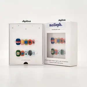 Naileph Pop Graphic Play 10PCS Handmade Square-round Short Nails with Bold Colors Flowers Stars Graffiti Letters Symbols & Abstract Patterns