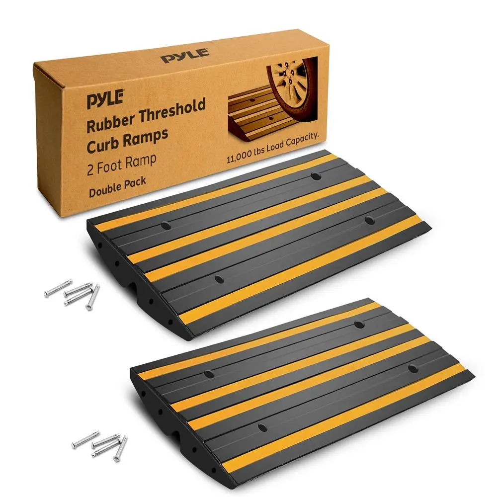 Pack of 2 Rubber Curb Ramp Set - Yellow | Heavy Duty Non-Slip Driveway Ramp with 11,000 lb Capacity & Reflective Strips - Car, Truck, Trailer, RV Access Ramp for Garage, Sidewalk & Gutters