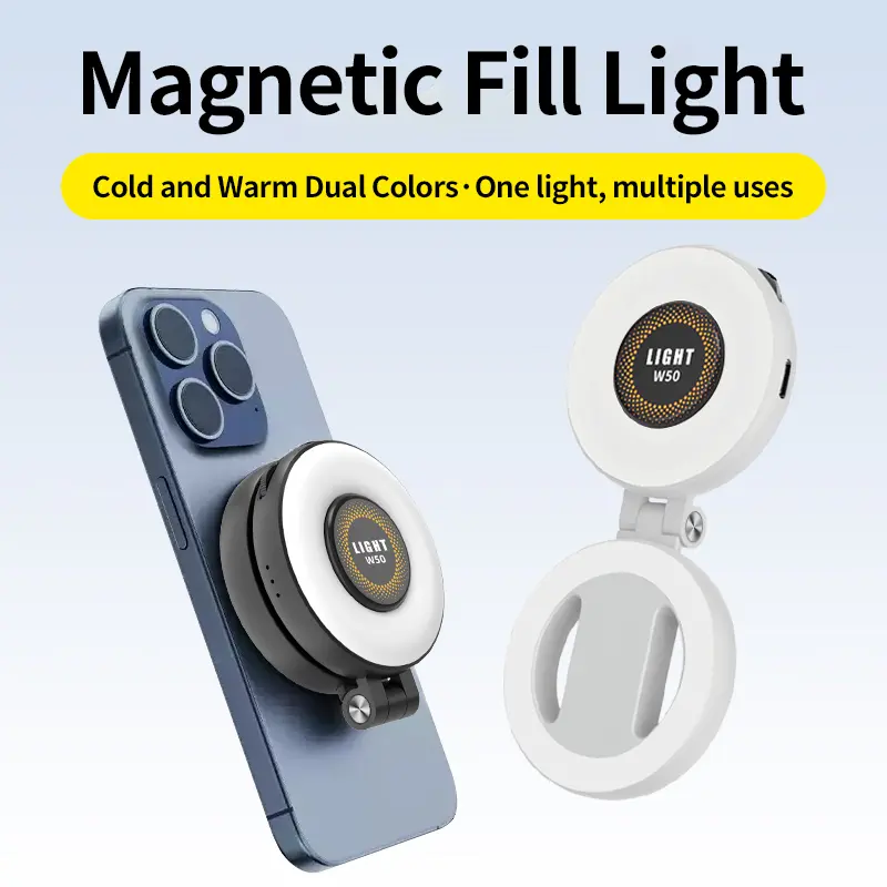 Magnetic Fill Light 3-in-1 Mirror Selfie Light >180° LED Ring Light with MagSafe, Mirror and Phone Stand, Portable Rechargeable Fill Light, 3 Color Temperatures for Makeup, Live Streaming, Video Calls, Gift, Compatible with iPhone 17