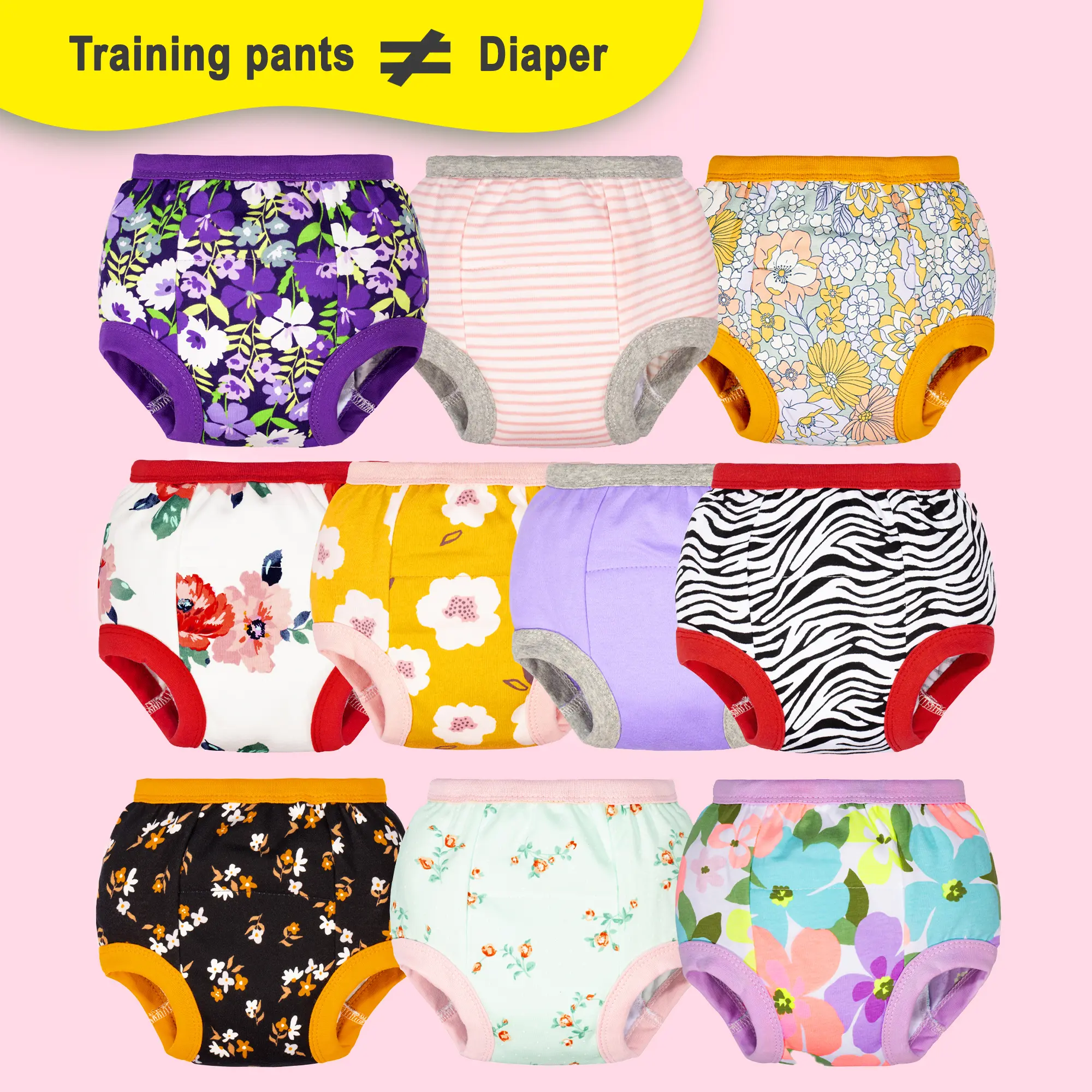 Big Elephant Potty Training Pants for Toddlers, 10-Pack Unisex Fitted 100% Cotton, Lightly Absorbent for Daytime Learning, Sizes 3T-5T, 4T, Soft Cotton Feels Like Regular Undies, Pull-On Fit, Diaper Training Pants, Elastic Waist, Light Leakage, All Season