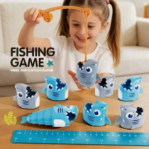 Retractable Fish Toy Set Tabletop Fishing Game with 1 Rod and 8 Surprise Fish Interactive Preschool Learning Toys For Boys Girls Fun Gift