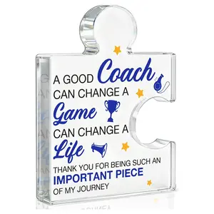 Coach Appreciation Gifts for Women Men, Thank You Gifts for Soccer Football Softball Basketball Coach Acrylic Puzzle Piece Plaque Office Home Decor