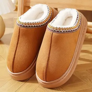 Women & Men Slippers Soft Warm Eva Sole Thick Cushioned Indoor Home Shoes Lace Decor Casual Winter Slipper Suitable for Home Outdoor Hand Washable