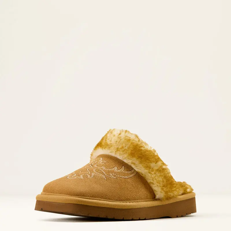 Ariat Jackie Embroidery Cowgirl Square Toe Slipper Chestnut, Shoe, Foam, Footwear, Women, Slide, Slip On, Eva, Casual, Indoor
